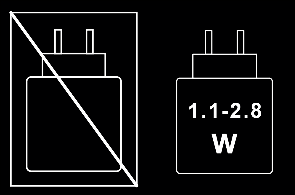 Nécessite un chargeur USB-C 1.1 - 2.8W