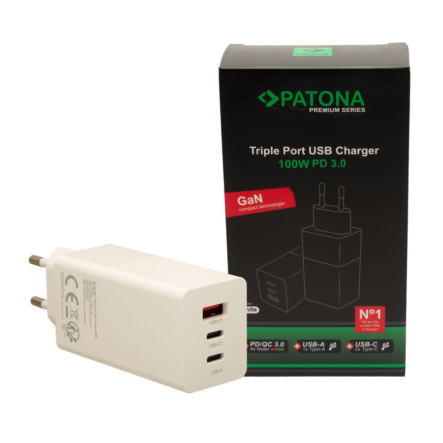 Patona GaN PD 100W 2xUSB-C 1xUSB-A white