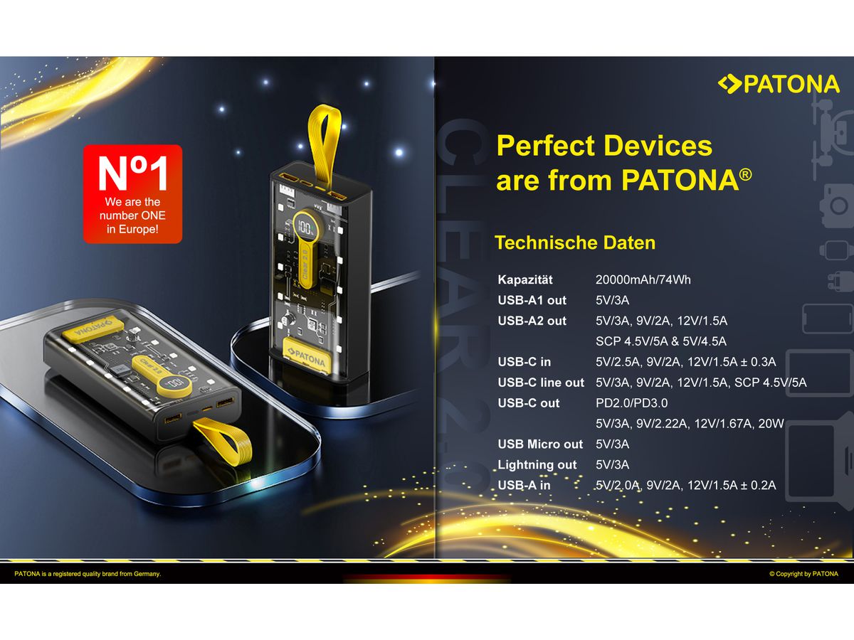 Patona Powerbank USB-C/ Lightning 20000
