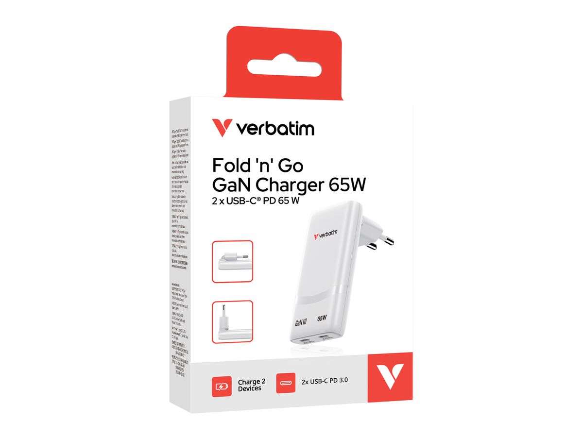 Verbatim Fold n Go GaN Charger 65W White
