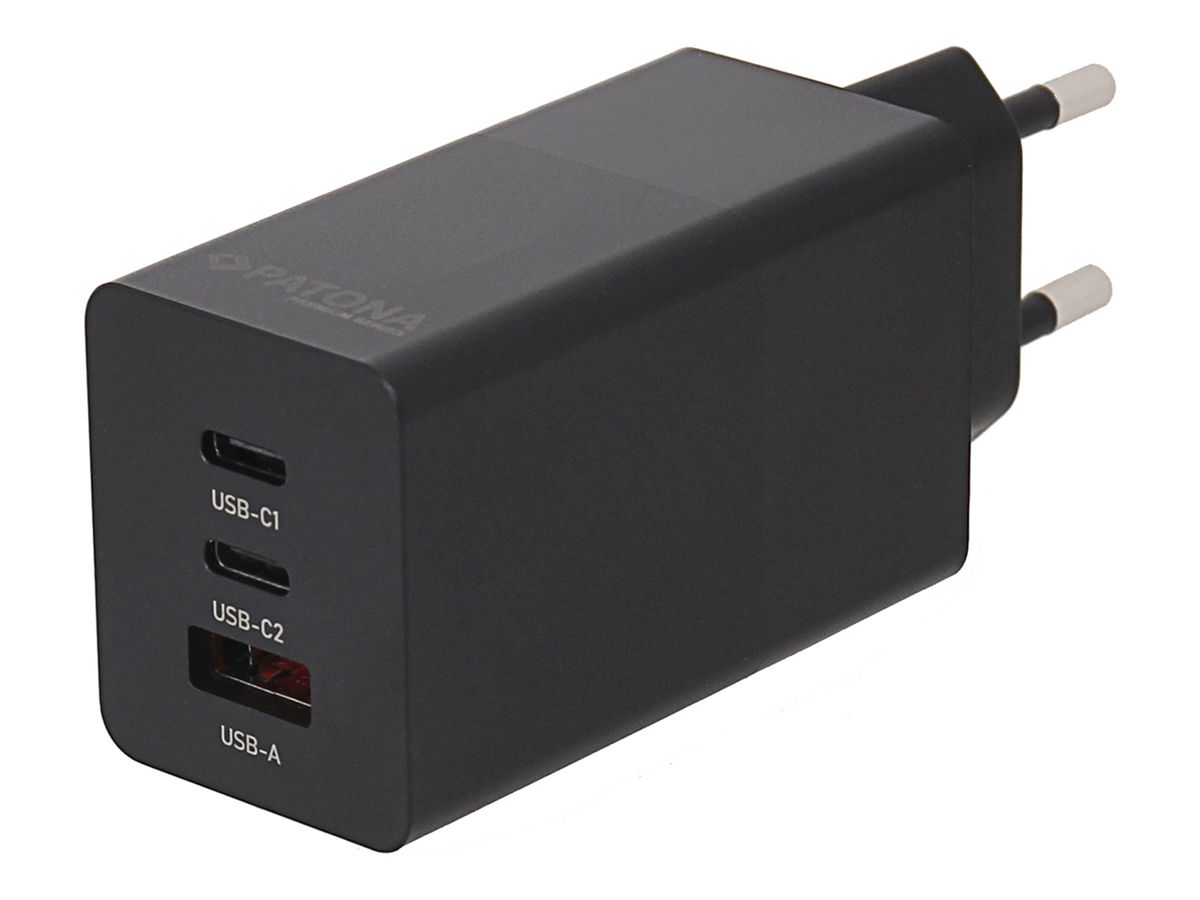 Patona GaN PD 65W 2xUSB-C + USB-A Black