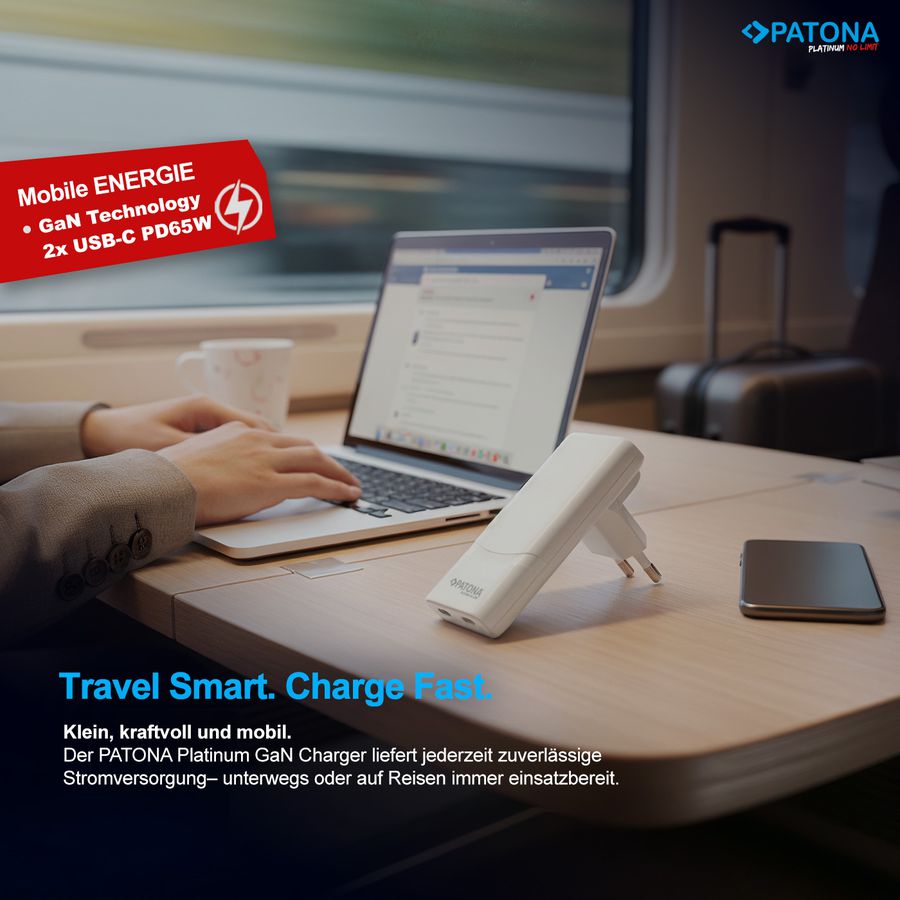 Patona GaN Flat PD 65W 2x USB-C White