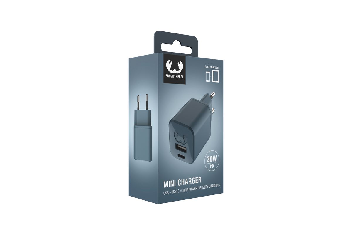 Fresh'N Rebel Mini Charger USB-C + A PD Dive Blue 30W
