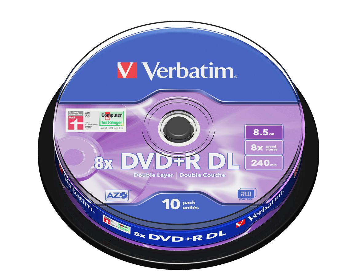 Verbatim DVD+R Spindle DL 8.5GB 8x 10 Pk