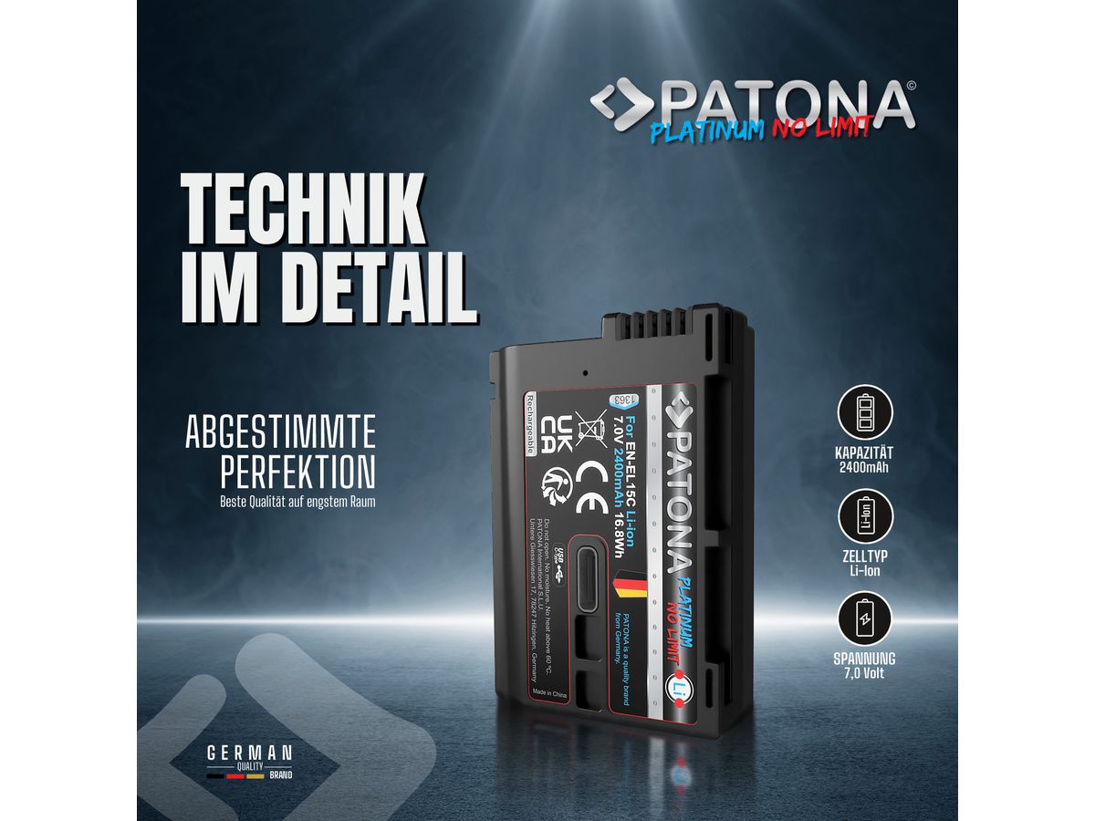 Patona Platinum Ba. Nikon EN-EL15C USB-C