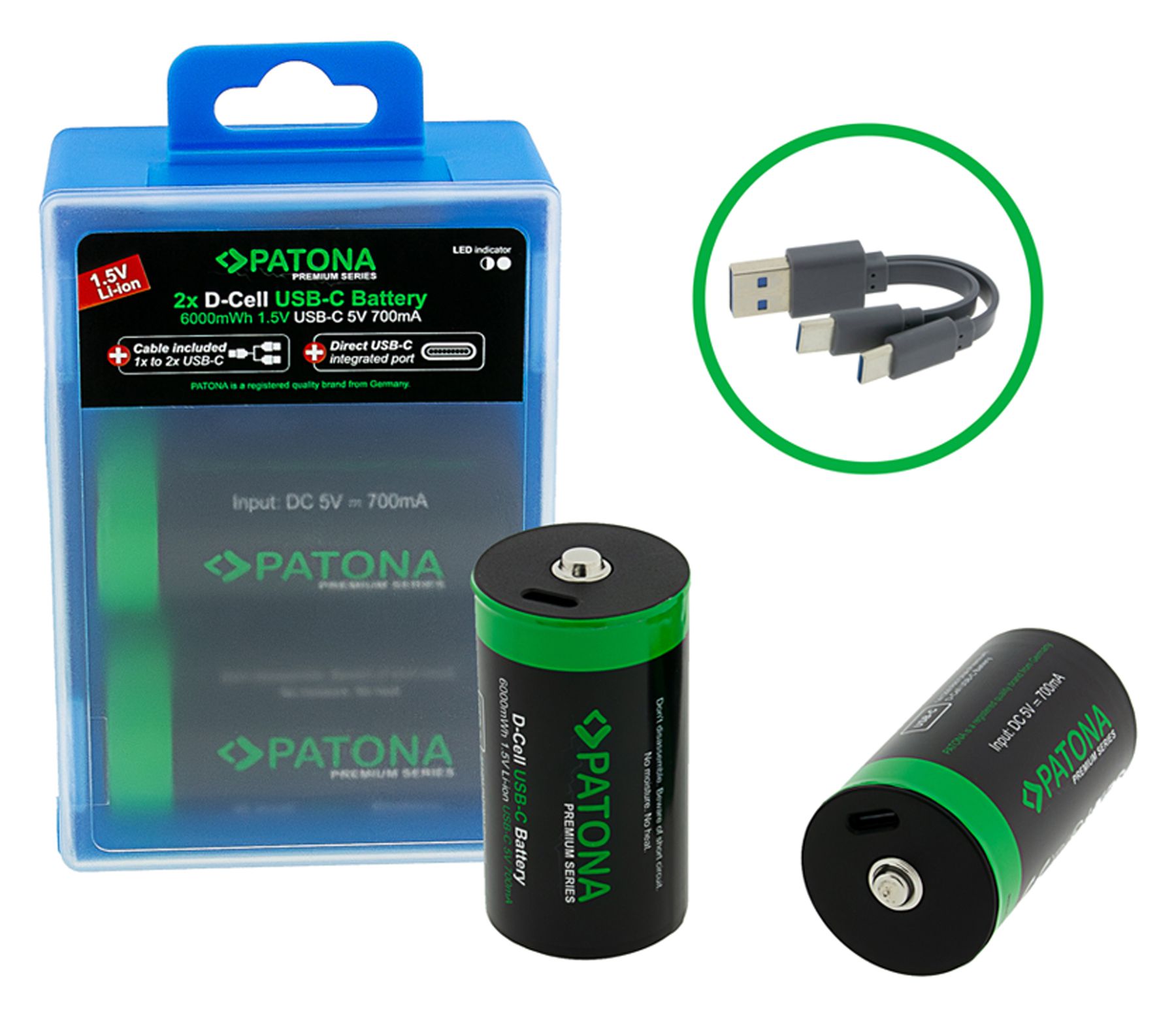 Patona Premium Akku 2X LR20 USB-C