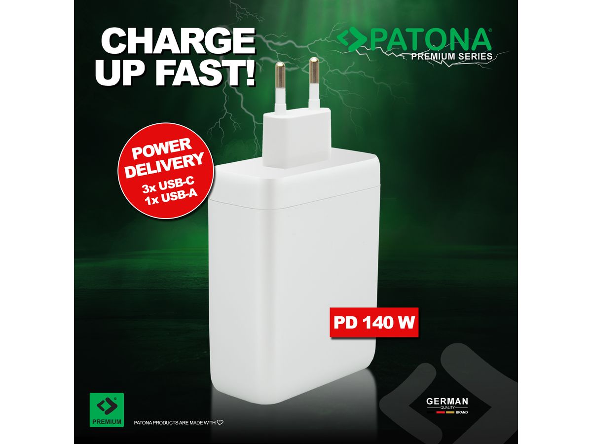 Patona GAN PD 140W 3xUSB-C 1xUSB-A white