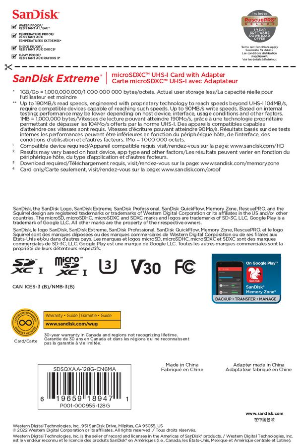 SanDisk Extreme 190MB/s microSDXC 128GB