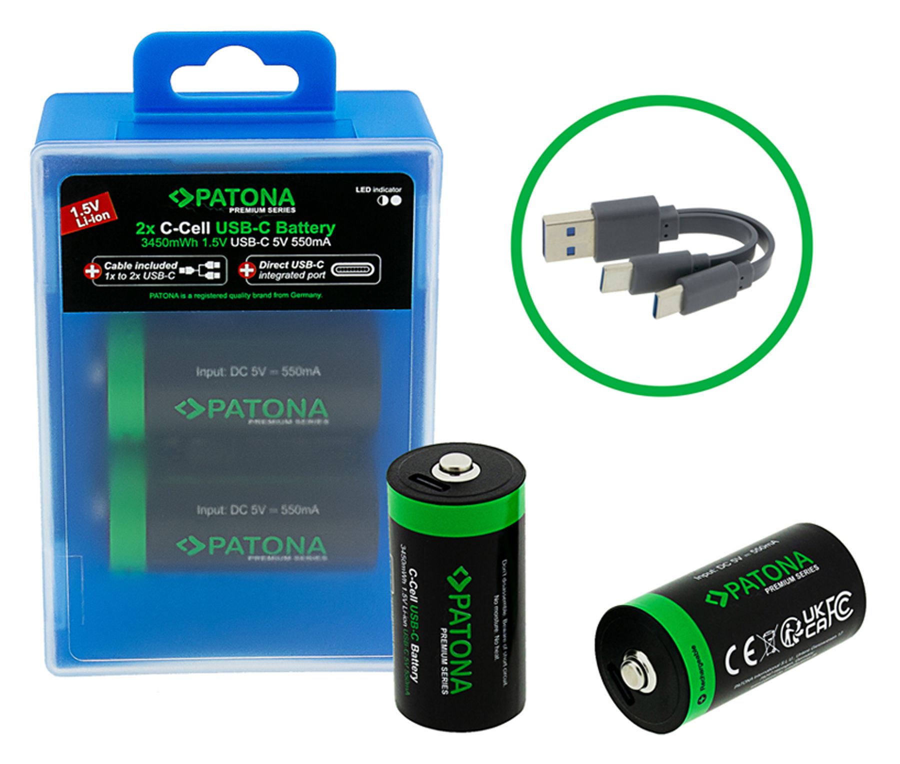 Patona Premium Akku 2x LR14 USB-C