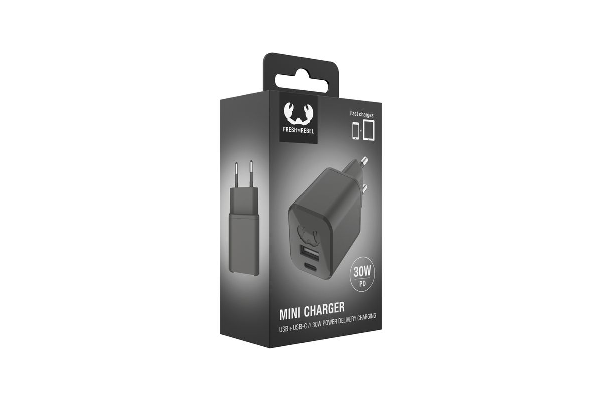 Fresh'N Rebel Mini Charger USB-C + A PD Storm Grey 30W