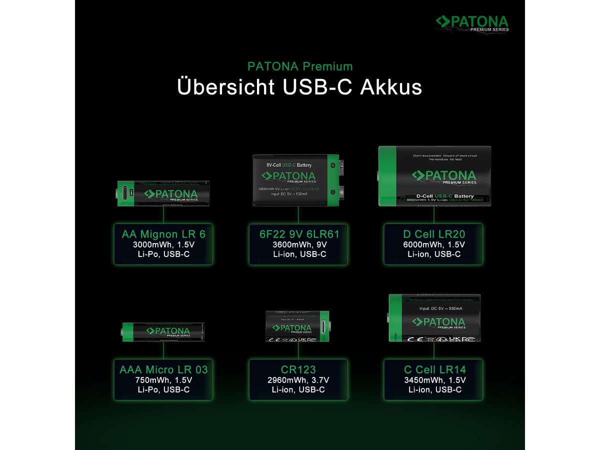 Patona Premium Akku 4x CR123 USB-C
