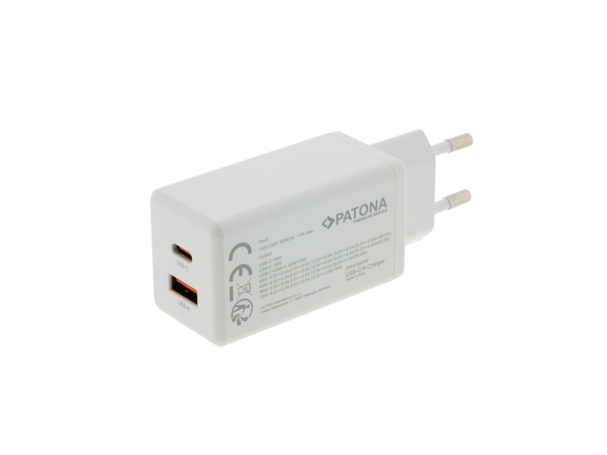 Patona GaN PD 65W USB-C + USB-A white