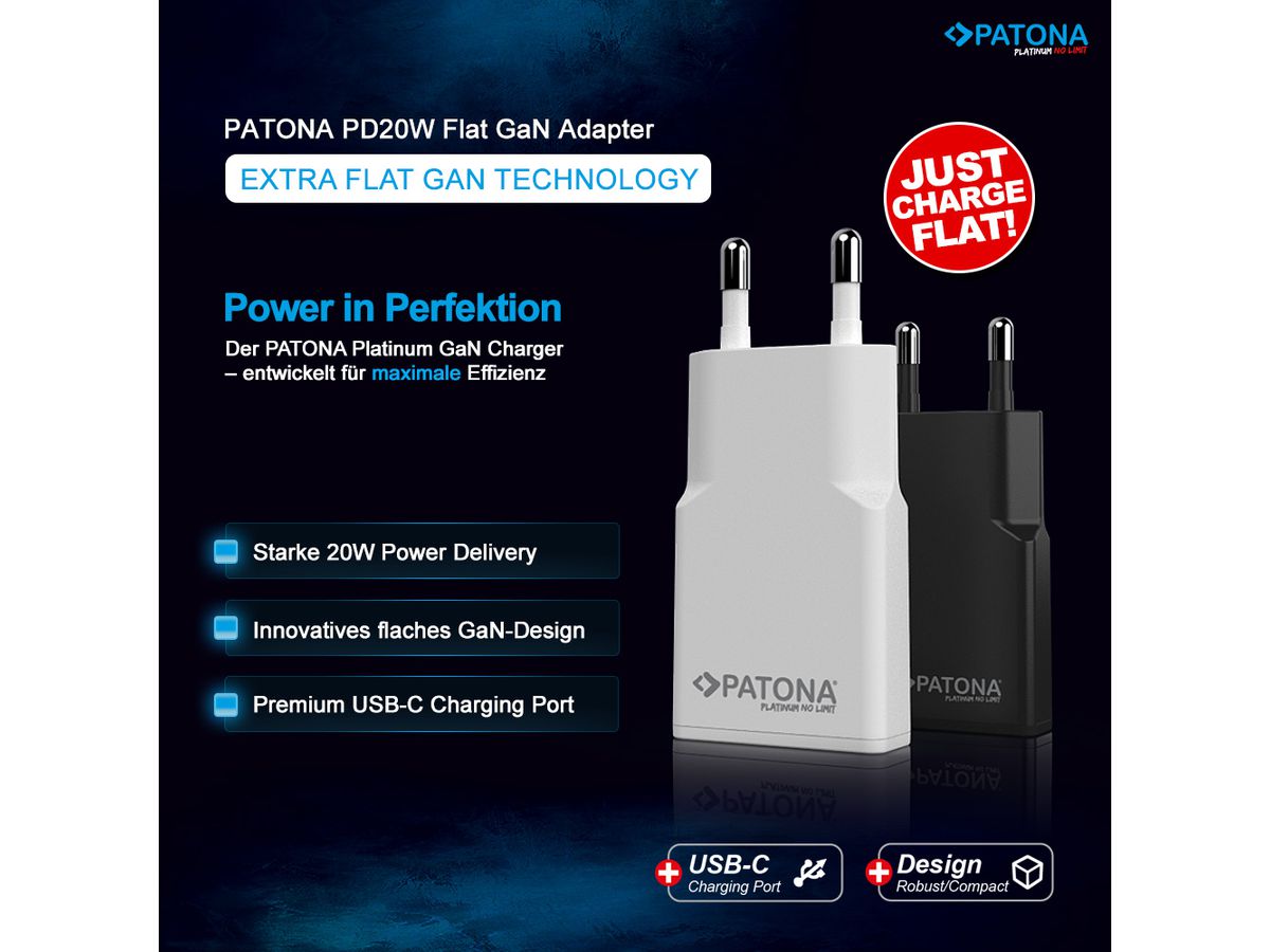 Patona GaN Flat PD 20W USB-C Black