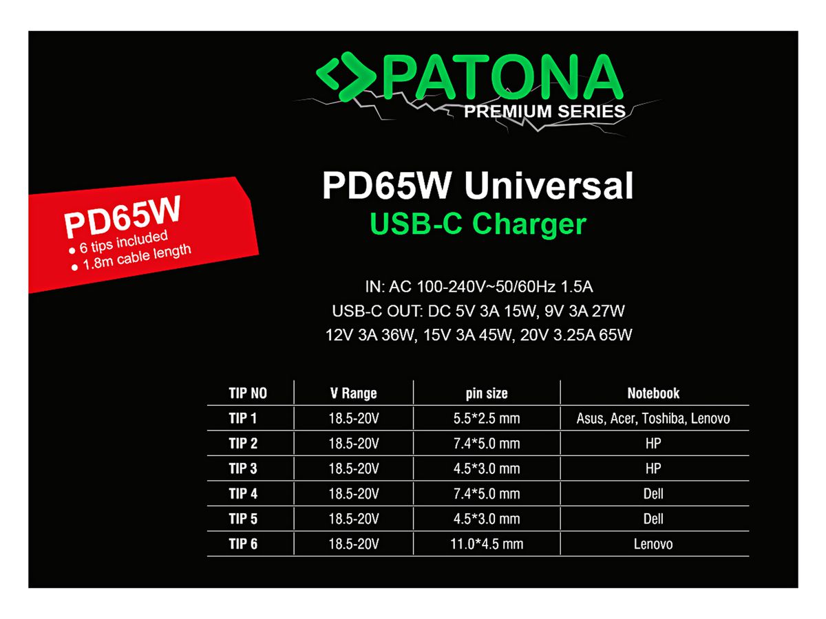 Patona GAN PD 65W USB-C Notebook