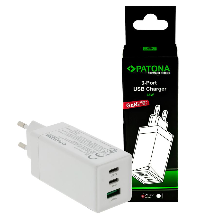 Patona GaN PD 65W 2xUSB-C + USB-A white