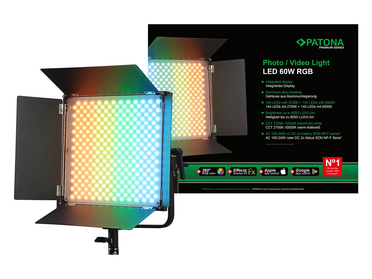 Patona Pro photo video light LED 60W RGB