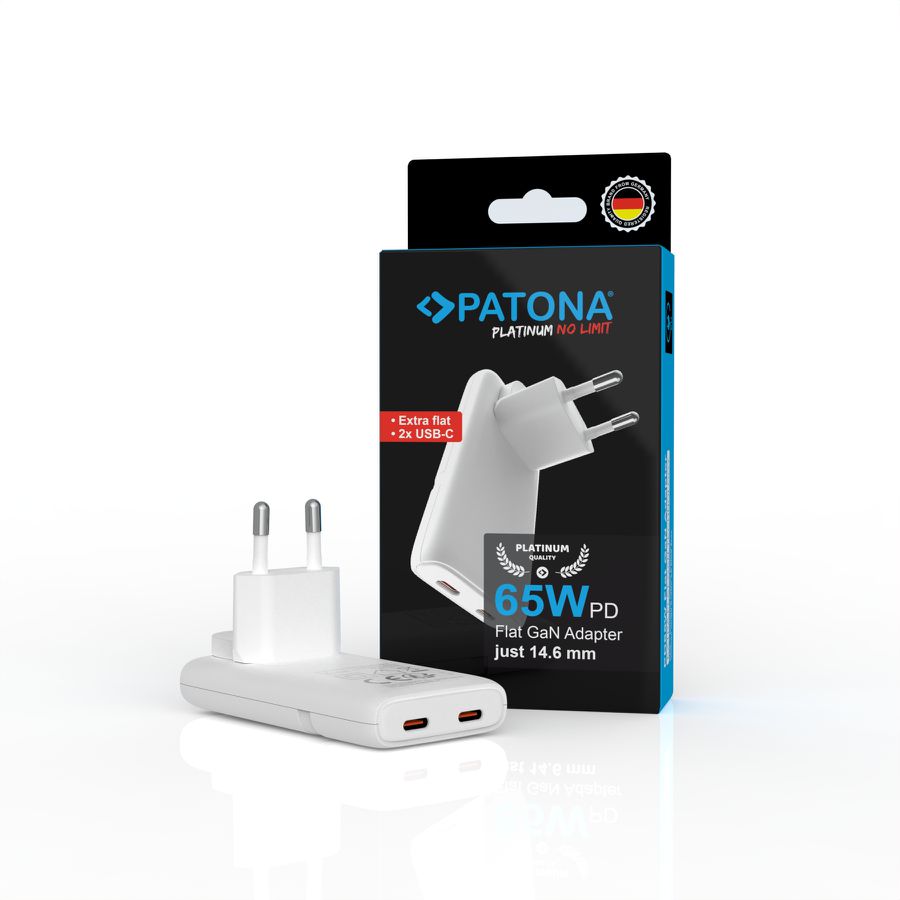 Patona GaN Flat PD 65W 2x USB-C White
