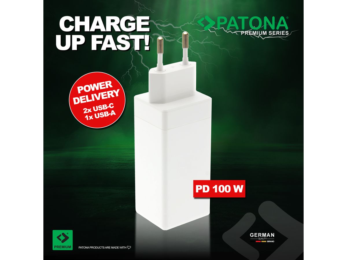 Patona GAN PD 100W 2xUSB-C 1xUSB-A white
