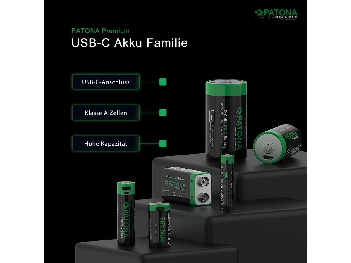 Patona Premium Akku 2X LR20 USB-C
