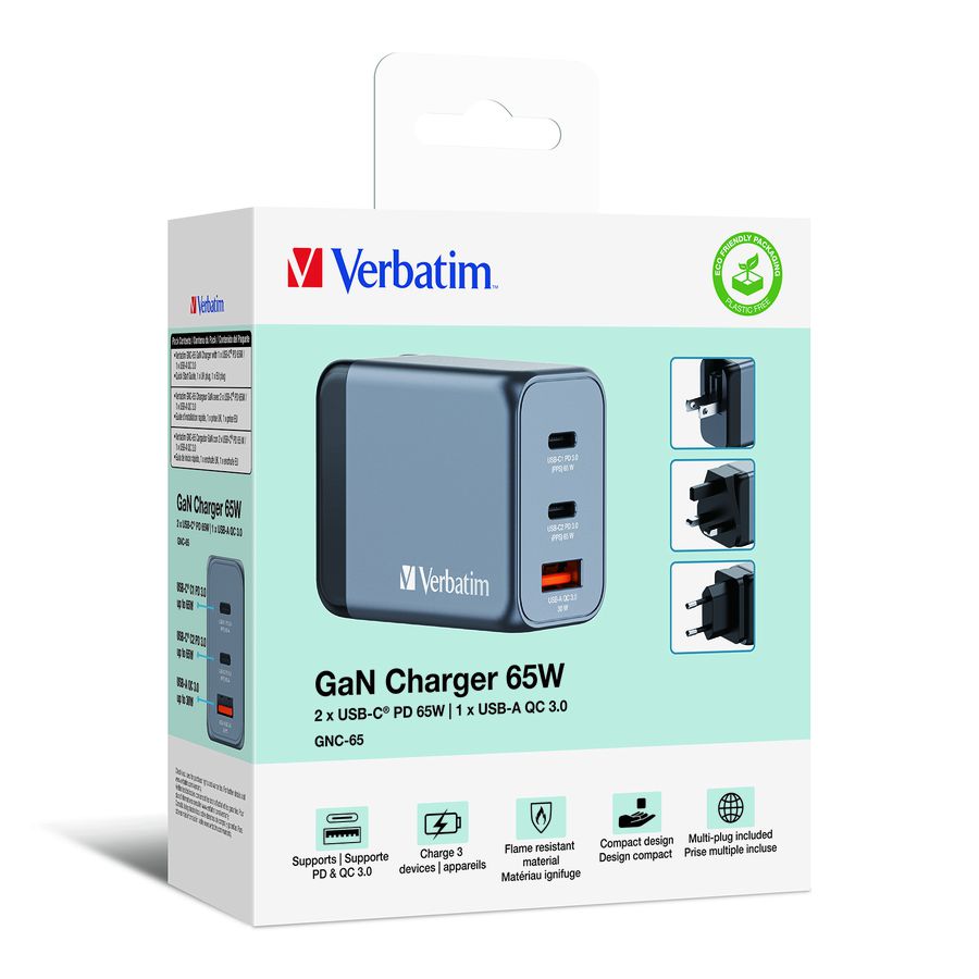Verbatim GaN 3 Port Charger 65W