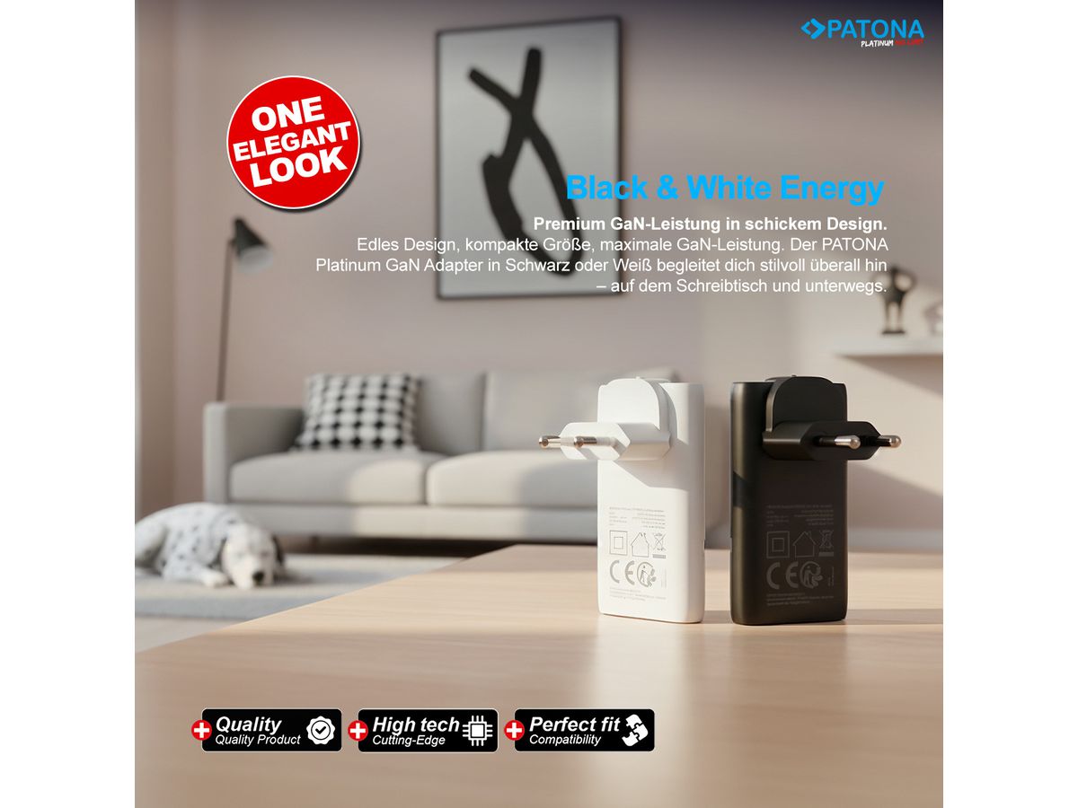 Patona GaN Flat PD 65W 2x USB-C White