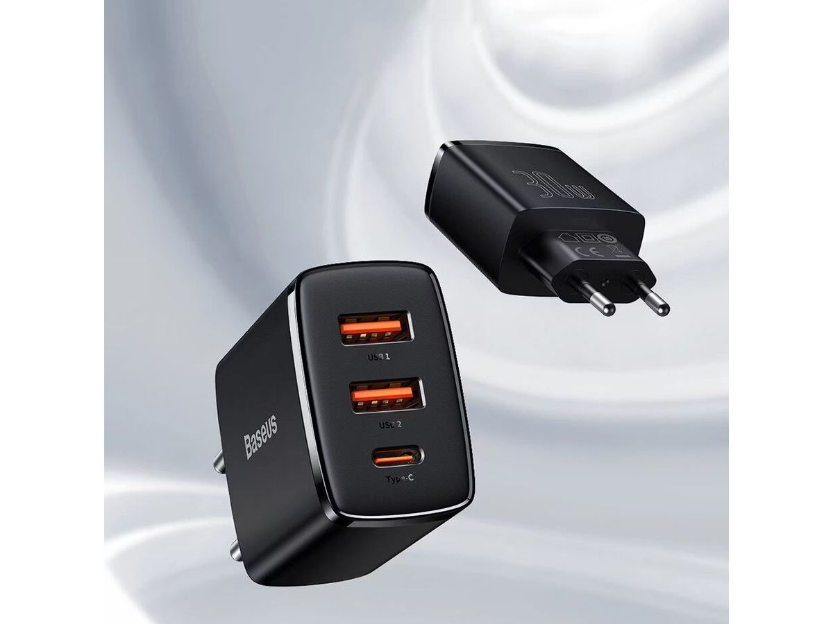 Baseus Quick Charger 3 Port 30W Black