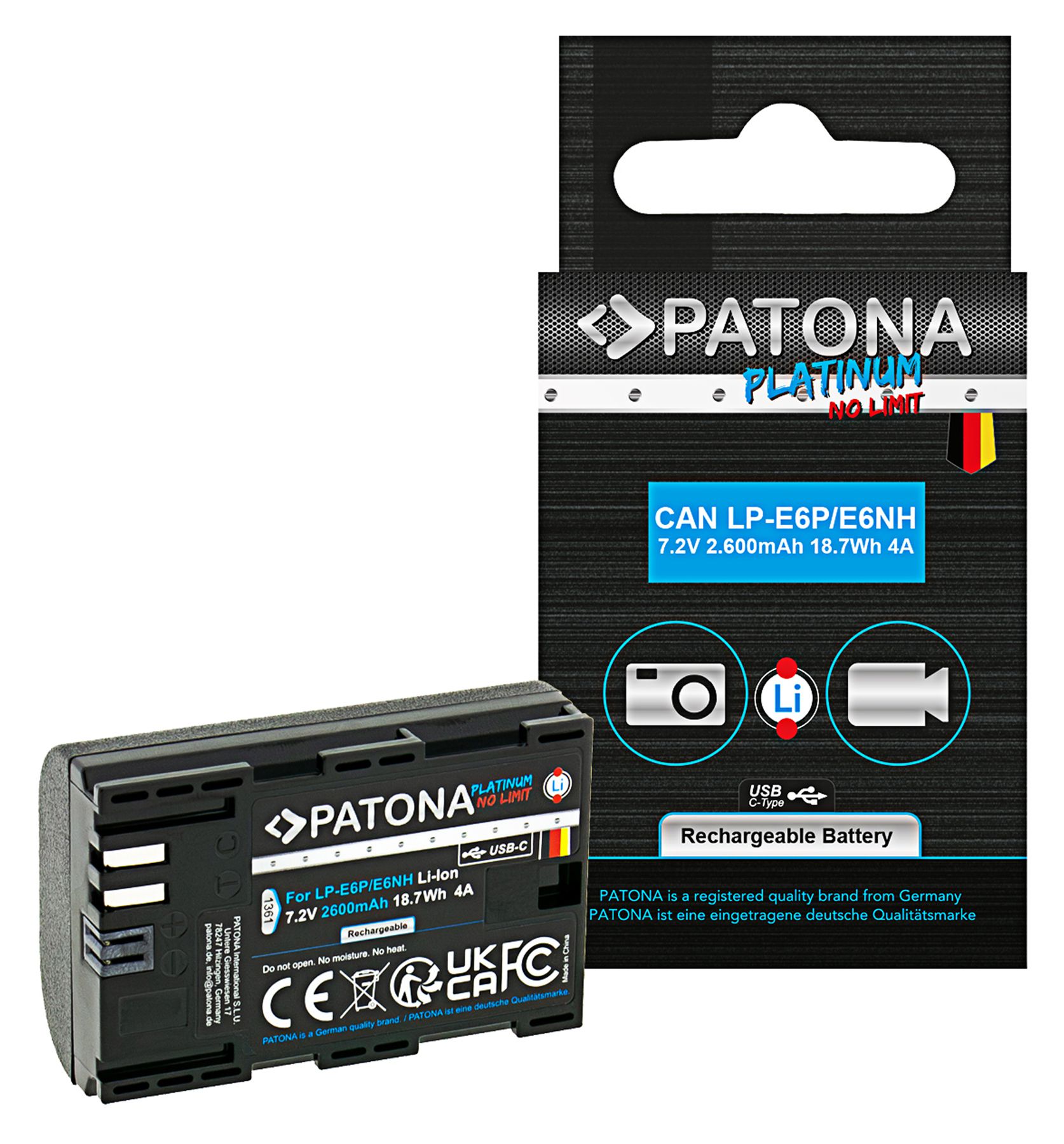Patona LP-E6P Set Chargeur + 2 Batterie