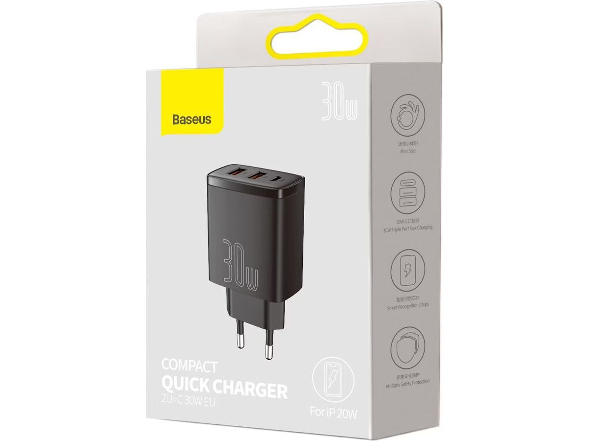Baseus Quick Charger 3 Port 30W Black