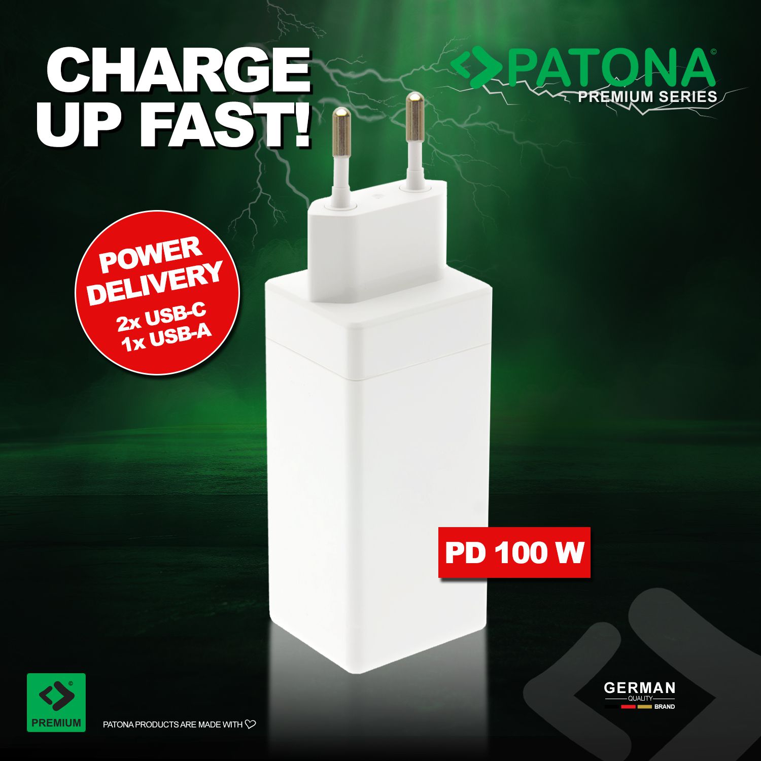 Patona GaN PD 100W 2xUSB-C 1xUSB-A white