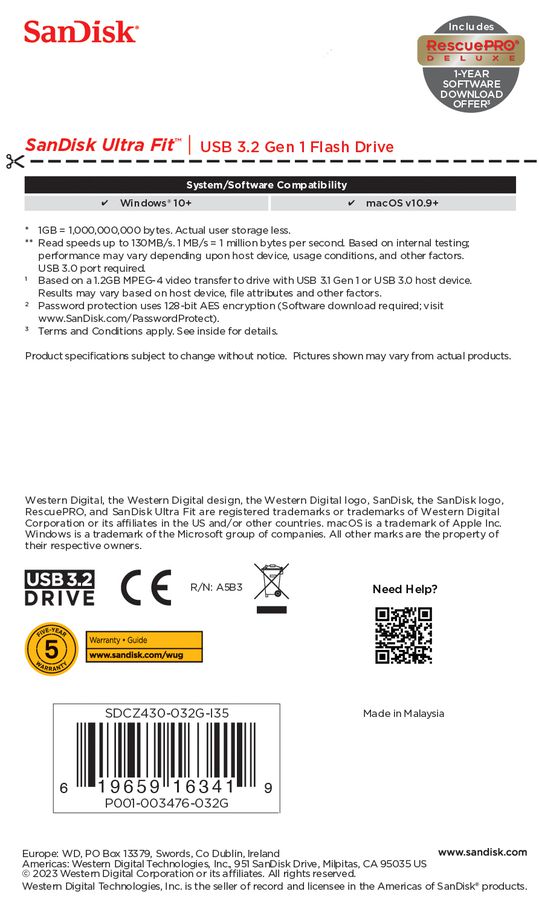 Sandisk Ultra USB 3.2 Fit 32GB 130MB/s