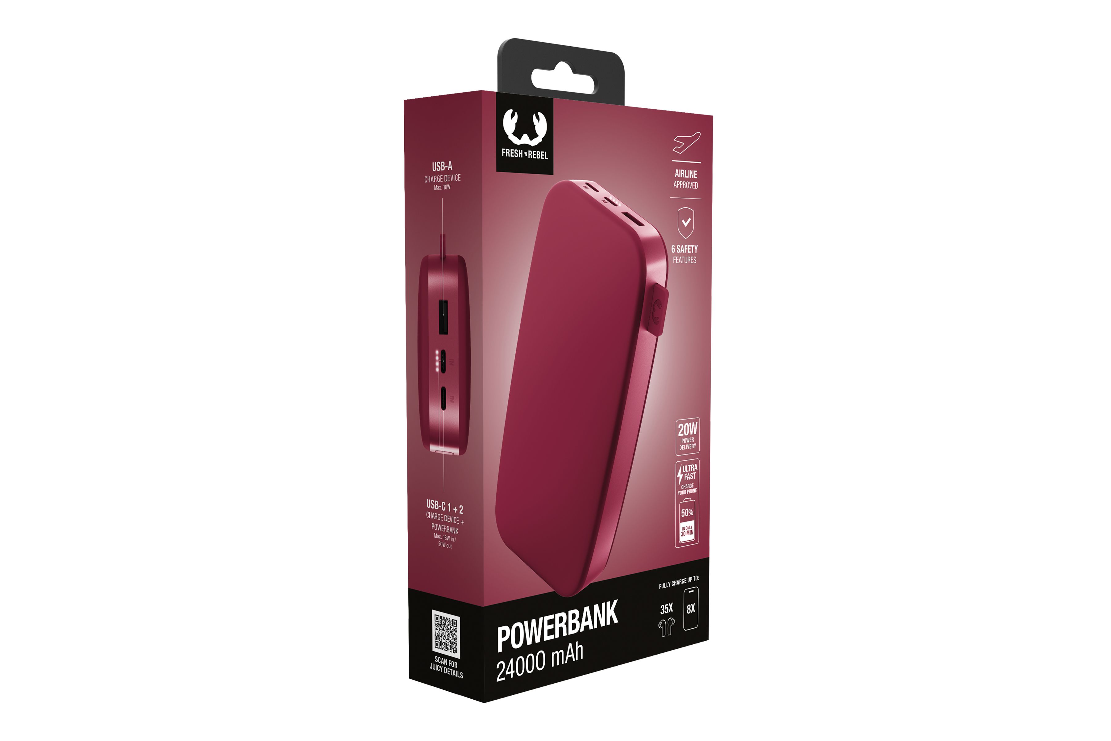Fresh 'n Rebel Powerbank 24000 mAh Red