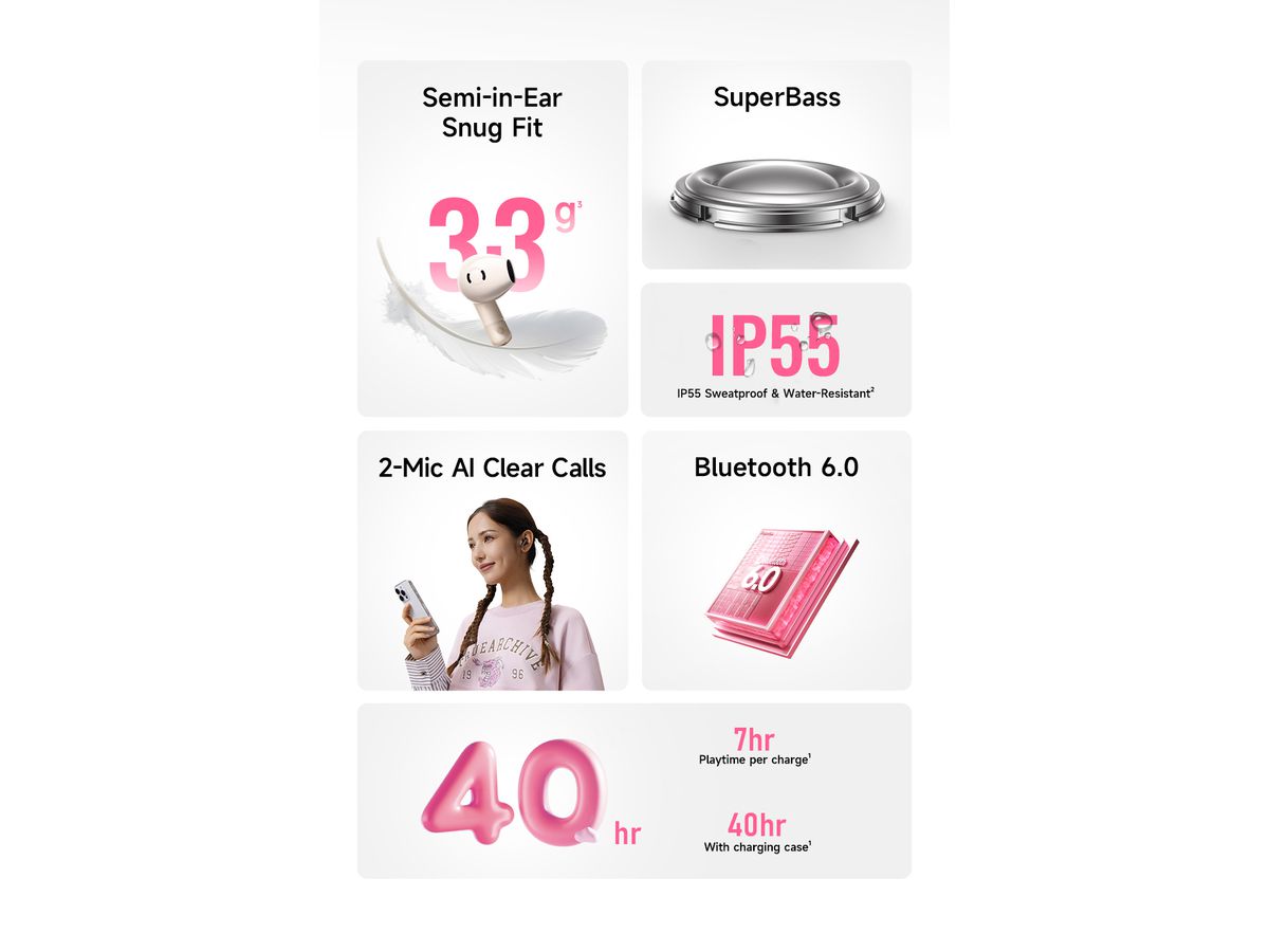 Baseus Bass BS2 Lite TWS Earbuds Pink