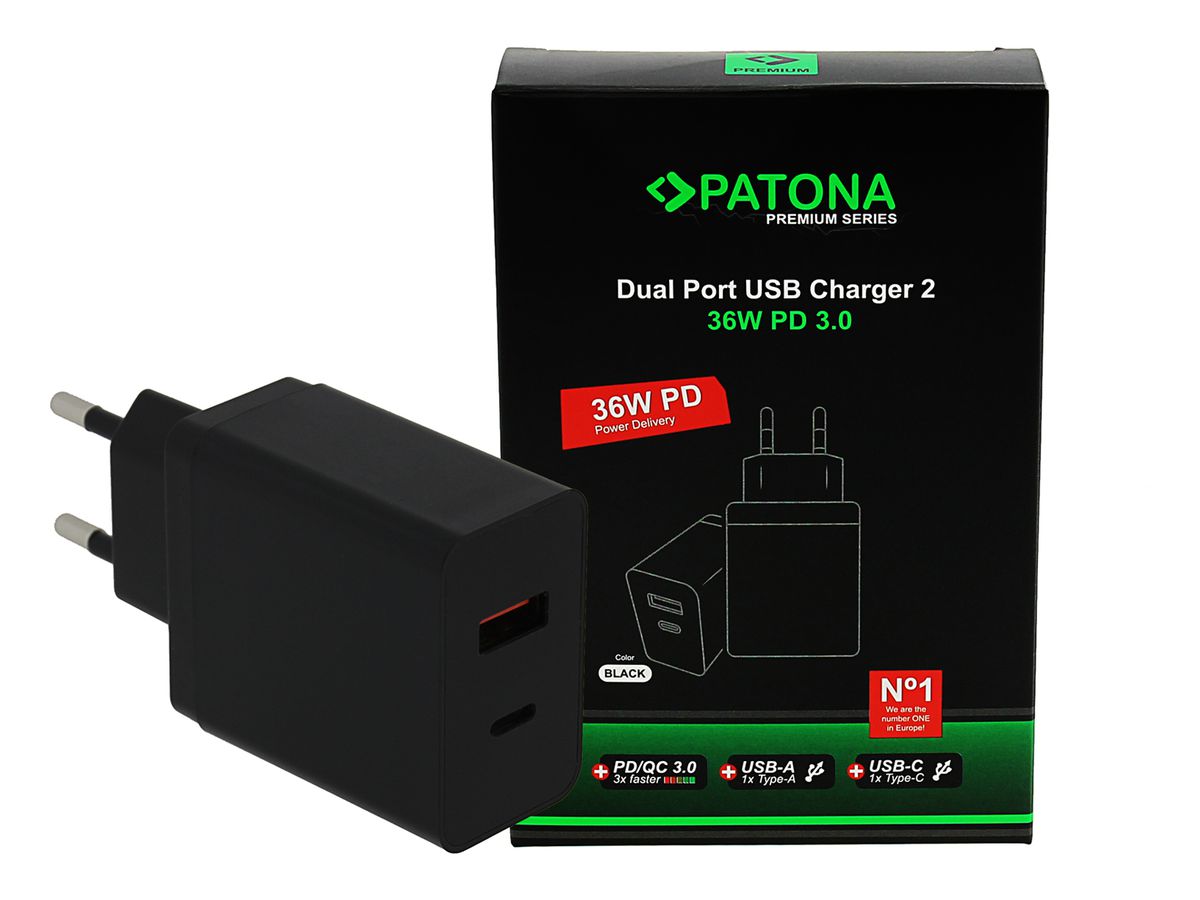 Patona GAN PD 36W USB-C + A Black