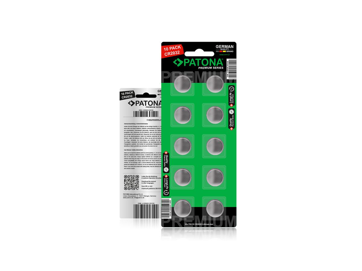 Patona 10 pièces CR2032 pile alcaline