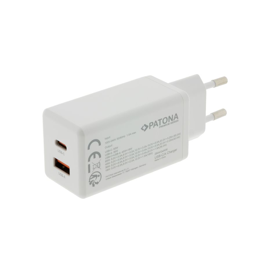 Patona GaN PD 65W USB-C + USB-A white