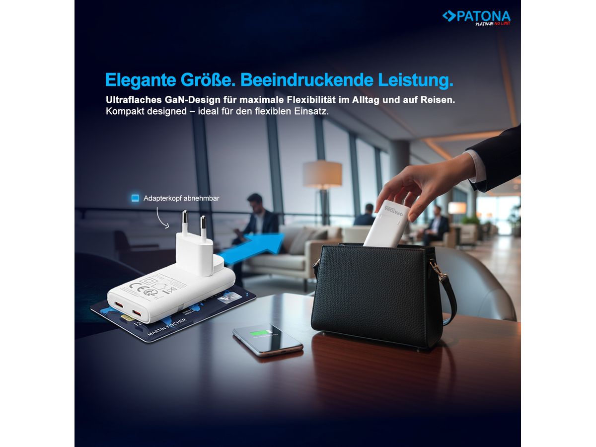 Patona GaN Flat PD 65W 2x USB-C White