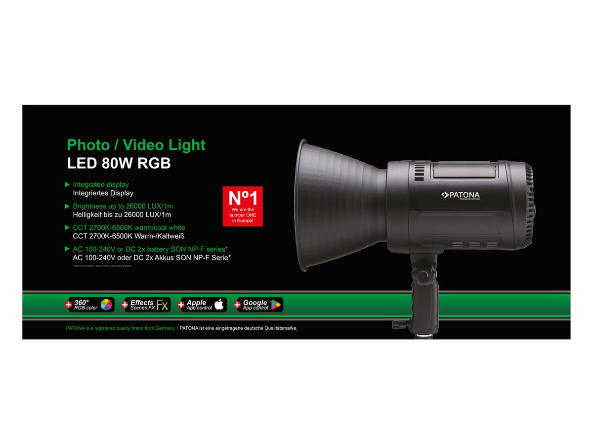 Patona Pro photo video light LED 80W RGB