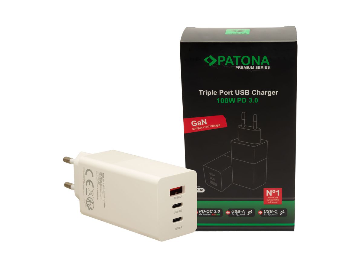 Patona GAN PD 100W 2xUSB-C 1xUSB-A white