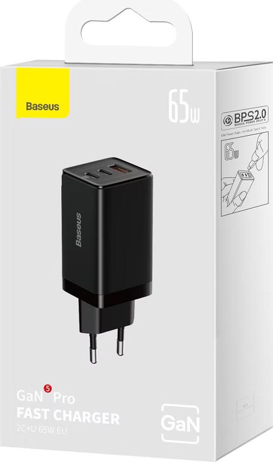 Baseus GaN5 Pro 3 Port Charger 65W Black