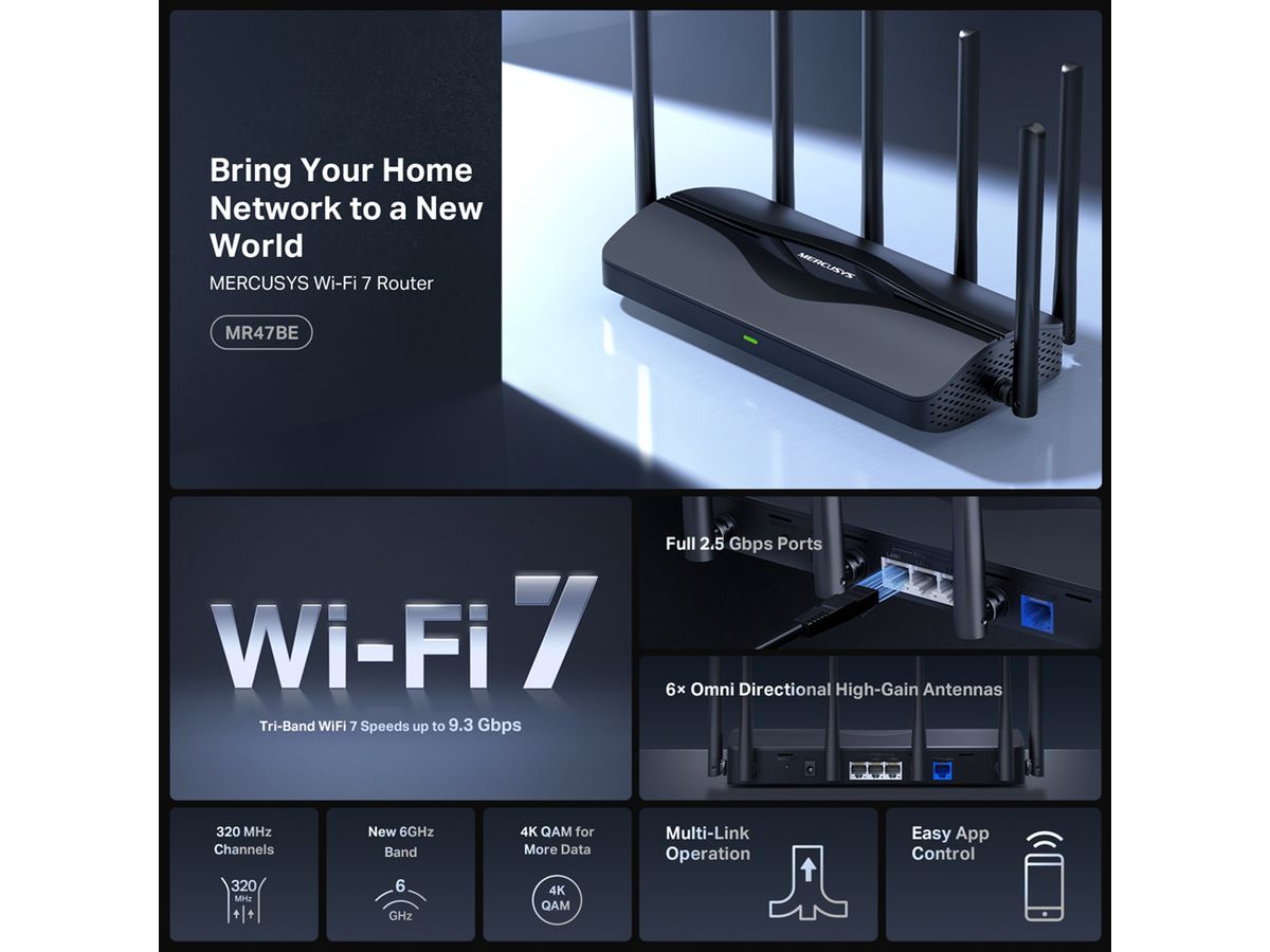 Mercusys BE9300 Tri-Band Wi-Fi 7 Router