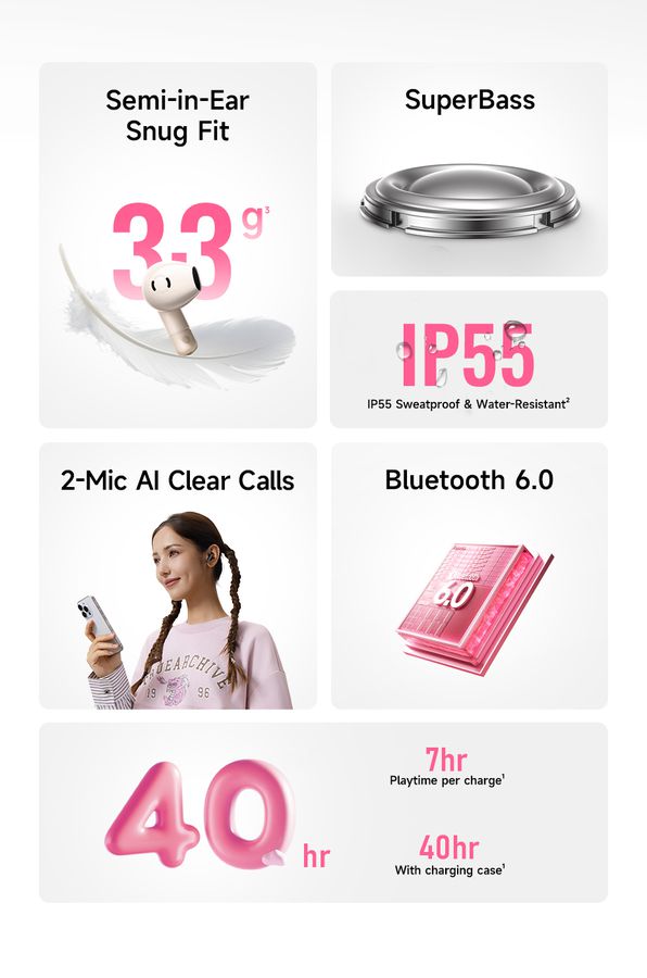 Baseus Bass BS2 Lite TWS Earbuds Pink