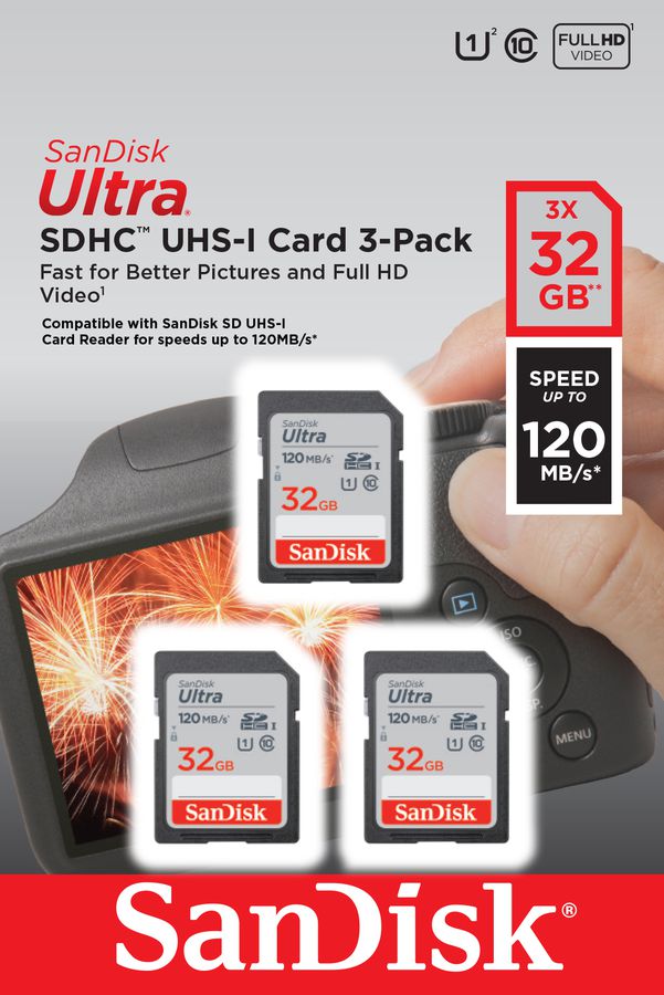 SanDisk Ultra 120MB/s SDHC 32GB 3Pk. U1