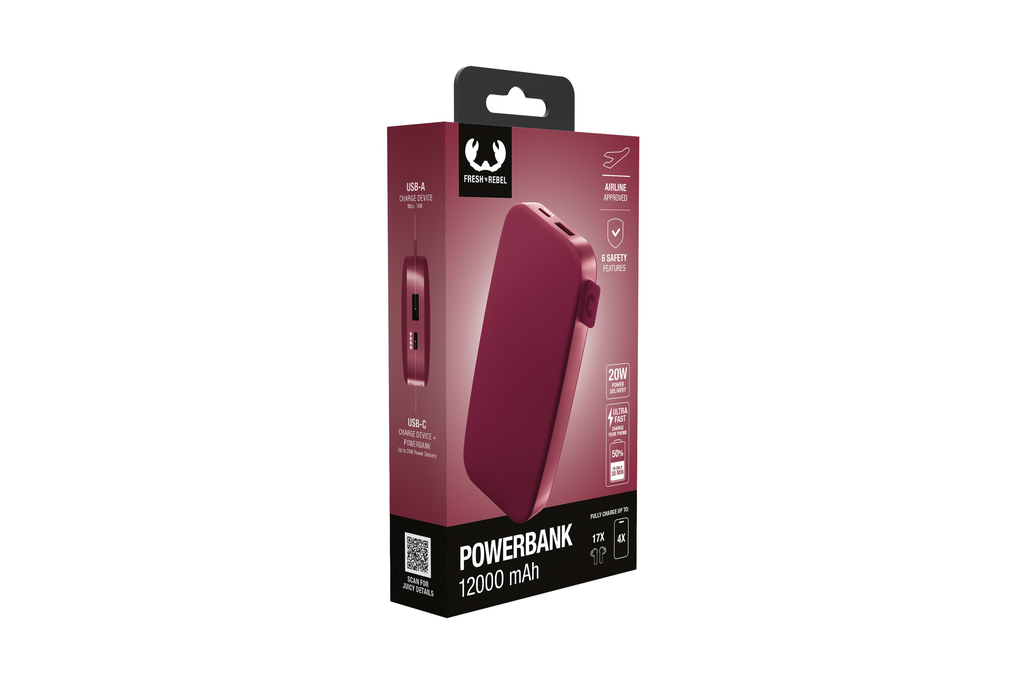 Fresh 'n Rebel Powerbank 12000 mAh Red