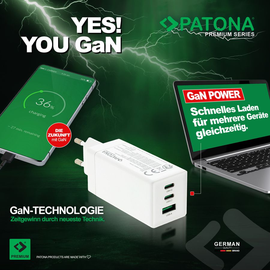 Patona GaN PD 140W 3xUSB-C 1xUSB-A white