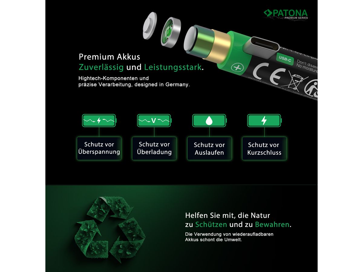 Patona Premium Akku 2X LR20 USB-C