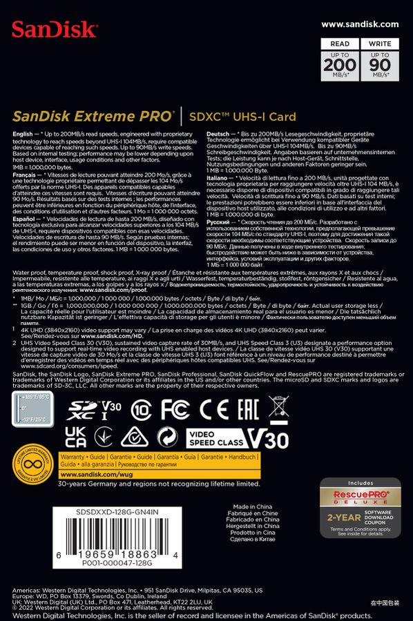 SanDisk Extreme Pro 200MB/s SDXC 128GB