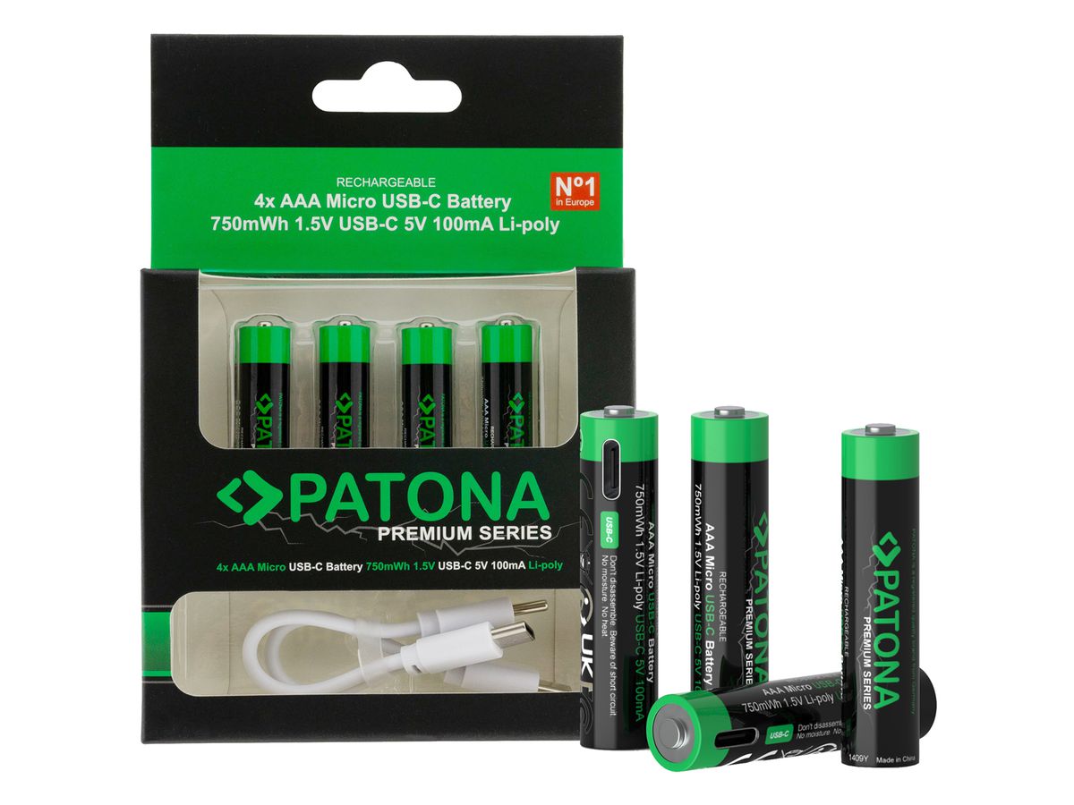Patona Premium Akku 4x Micro AAA USB-C