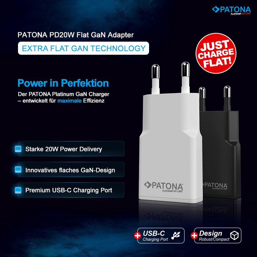 Patona GaN Flat PD 20W USB-C Black