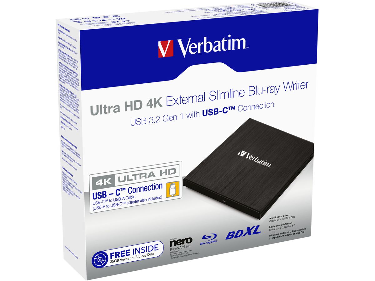 Verbatim Slimline Blu-ray Writer 4K USBC