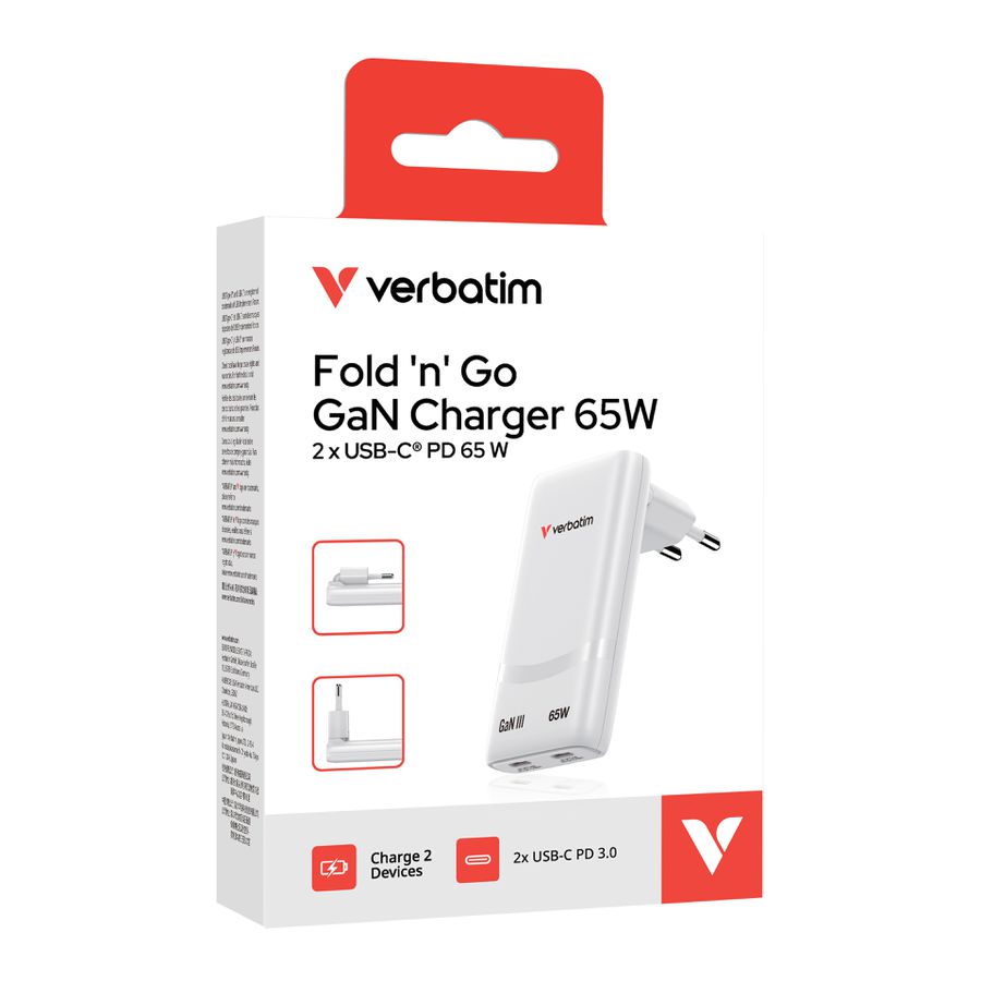 Verbatim Fold n Go GaN Charger 65W White